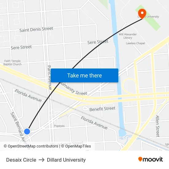 Desaix Circle to Dillard University map