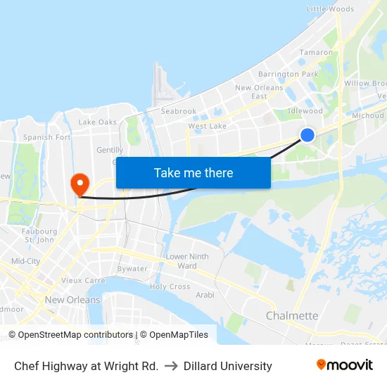Chef Highway at Wright Rd. to Dillard University map