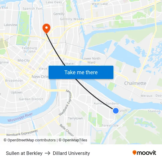 Sullen at Berkley to Dillard University map