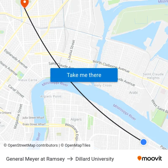 General Meyer at Ramsey to Dillard University map