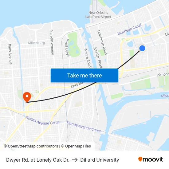 Dwyer Rd. at Lonely Oak Dr. to Dillard University map