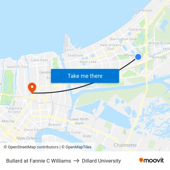 Bullard at Fannie C Williams to Dillard University map