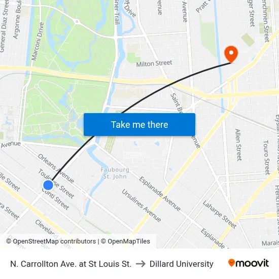 N. Carrollton Ave. at St Louis St. to Dillard University map