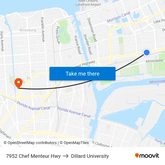 7952 Chef Menteur Hwy to Dillard University map