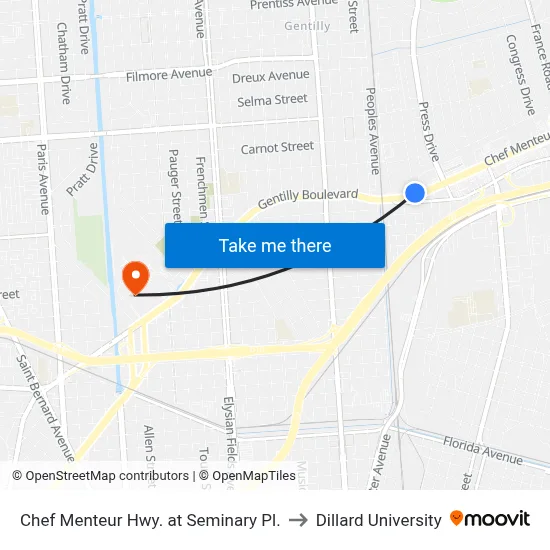 Chef Menteur Hwy. at Seminary Pl. to Dillard University map