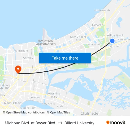 Michoud Blvd. at Dwyer Blvd. to Dillard University map