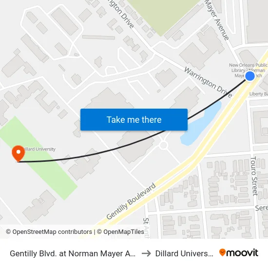 Gentilly Blvd. at Norman Mayer Ave. to Dillard University map