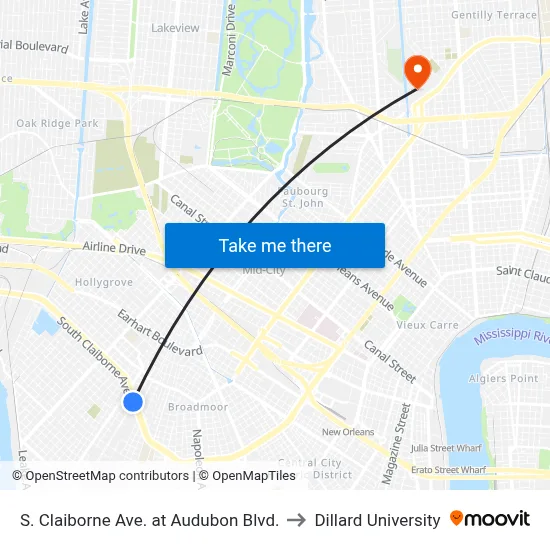S. Claiborne Ave. at Audubon Blvd. to Dillard University map