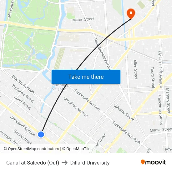 Canal at Salcedo (Out) to Dillard University map