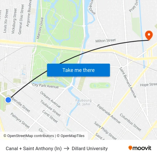 Canal + Saint Anthony (In) to Dillard University map
