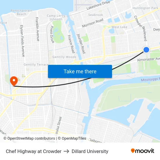 Chef Highway at Crowder to Dillard University map