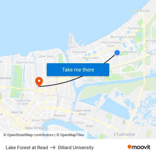 Lake Forest at Read to Dillard University map