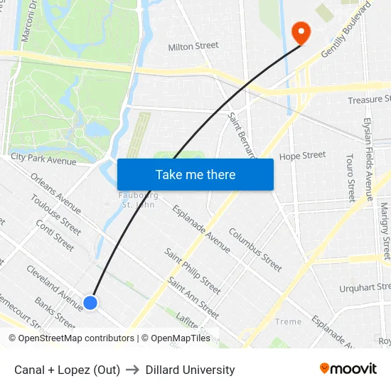Canal + Lopez (Out) to Dillard University map