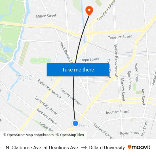 N. Claiborne Ave. at Ursulines Ave. to Dillard University map