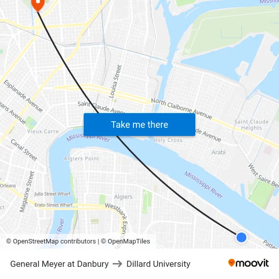 General Meyer at Danbury to Dillard University map