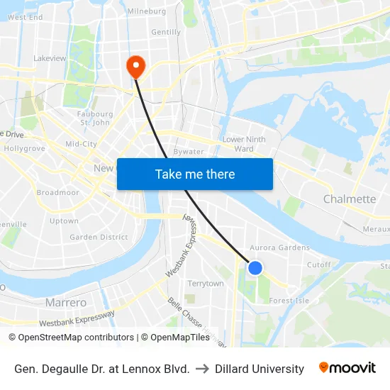 Gen. Degaulle Dr. at Lennox Blvd. to Dillard University map