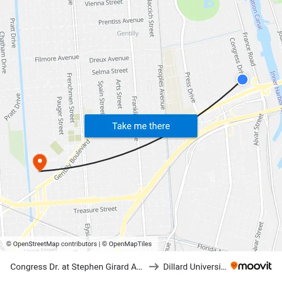 Congress Dr. at Stephen Girard Ave. to Dillard University map