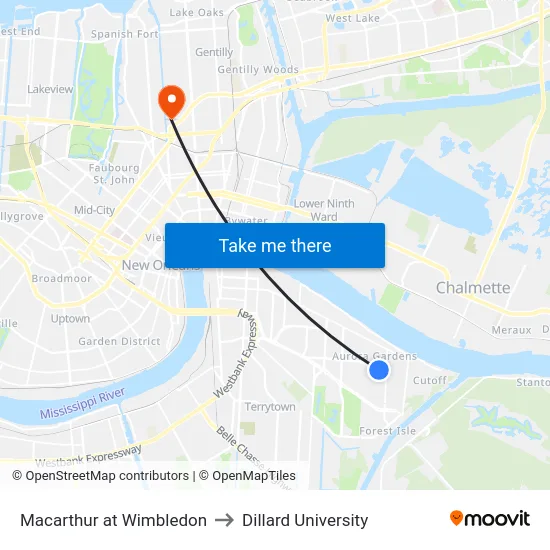 Macarthur at Wimbledon to Dillard University map