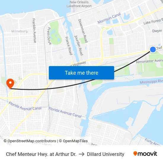 Chef Menteur Hwy. at Arthur Dr. to Dillard University map