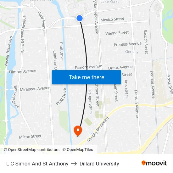 L C Simon And St Anthony to Dillard University map