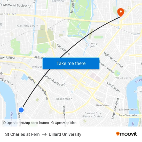 St Charles at Fern to Dillard University map