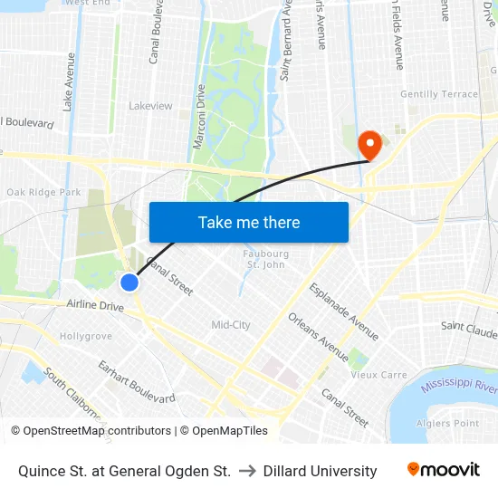 Quince St. at General Ogden St. to Dillard University map