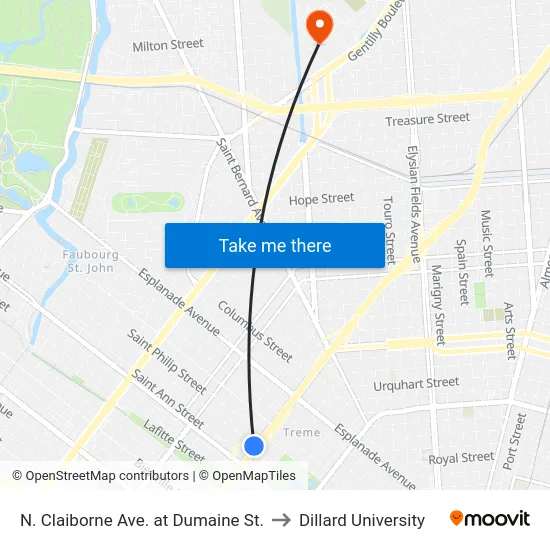 N. Claiborne Ave. at Dumaine St. to Dillard University map