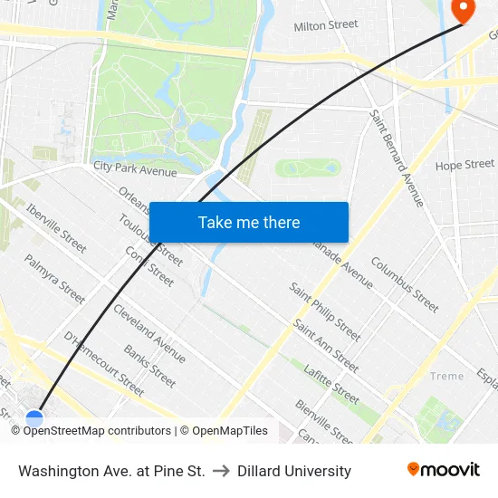Washington Ave. at Pine St. to Dillard University map