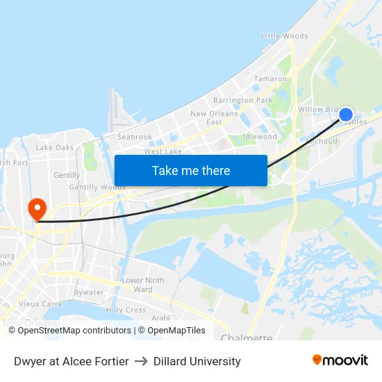 Dwyer at Alcee Fortier to Dillard University map
