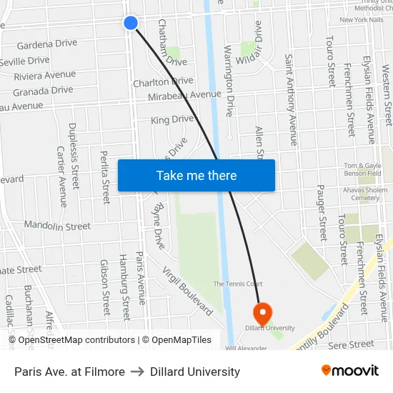 Paris Ave. at Filmore to Dillard University map