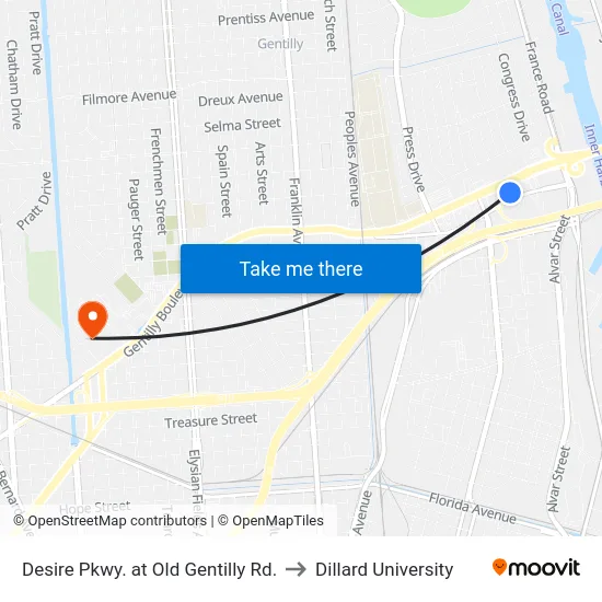 Desire Pkwy. at Old Gentilly Rd. to Dillard University map