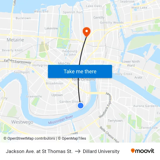Jackson Ave. at St Thomas St. to Dillard University map