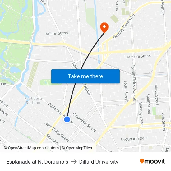 Esplanade at N. Dorgenois to Dillard University map