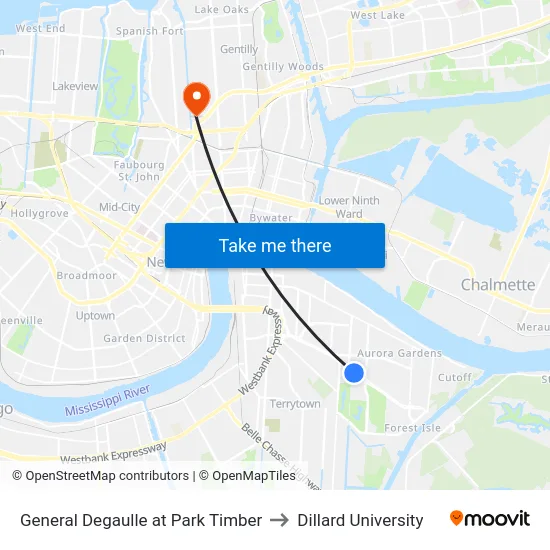 General Degaulle at Park Timber to Dillard University map