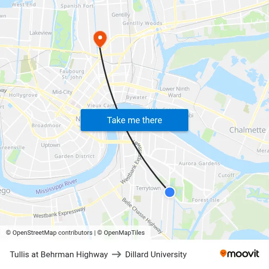 Tullis at Behrman Highway to Dillard University map