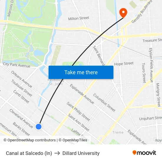 Canal at Salcedo (In) to Dillard University map