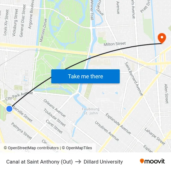 Canal at Saint Anthony (Out) to Dillard University map