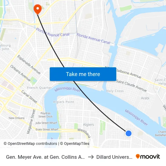 Gen. Meyer Ave. at Gen. Collins Ave. to Dillard University map