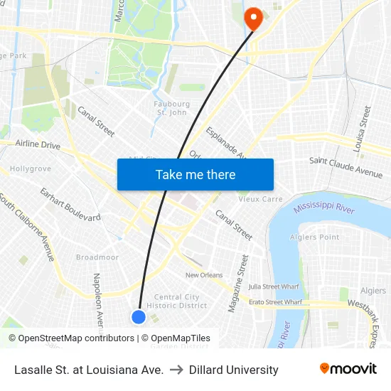 Lasalle St. at Louisiana Ave. to Dillard University map