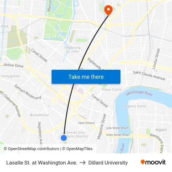 Lasalle St. at Washington Ave. to Dillard University map