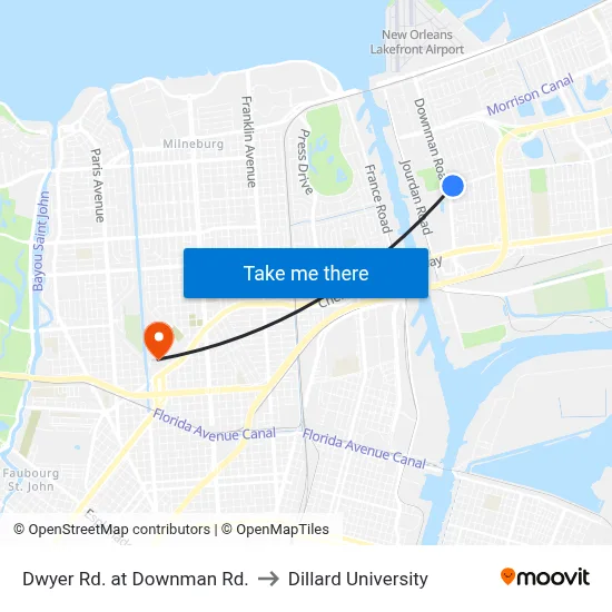 Dwyer Rd. at Downman Rd. to Dillard University map