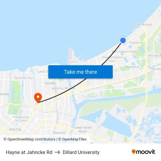 Hayne at Jahncke Rd to Dillard University map