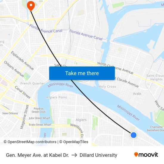 Gen. Meyer Ave. at Kabel Dr. to Dillard University map