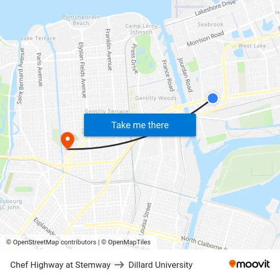 Chef Highway at Stemway to Dillard University map