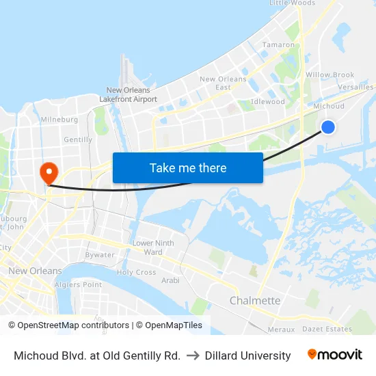 Michoud Blvd. at Old Gentilly Rd. to Dillard University map