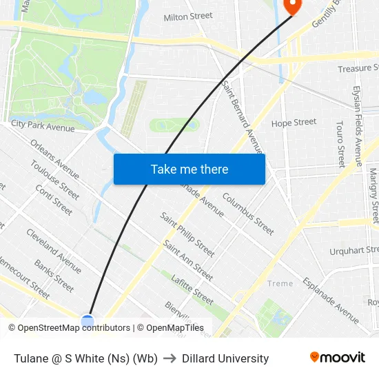 Tulane @ S White (Ns) (Wb) to Dillard University map