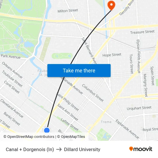 Canal + Dorgenois (In) to Dillard University map