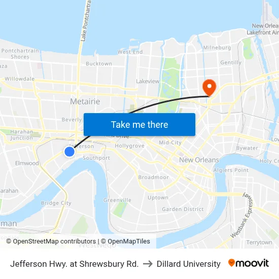 Jefferson Hwy. at Shrewsbury Rd. to Dillard University map
