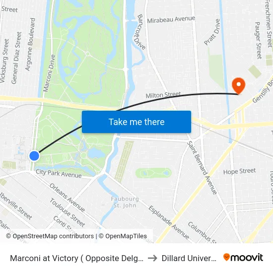 Marconi at Victory ( Opposite Delgado) to Dillard University map