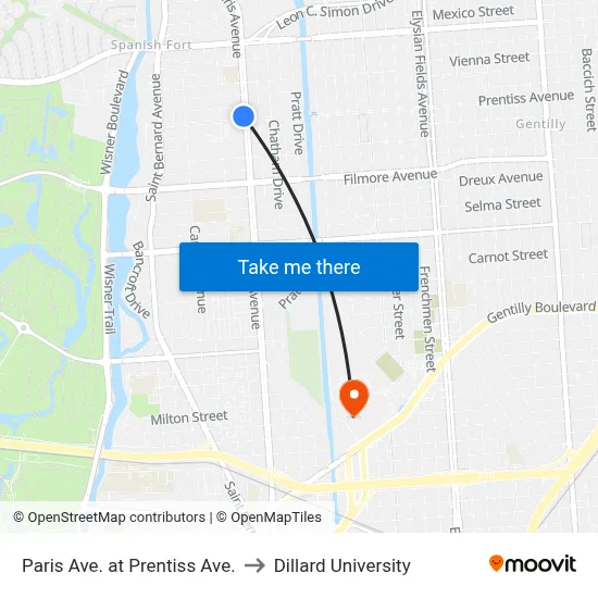 Paris Ave. at Prentiss Ave. to Dillard University map